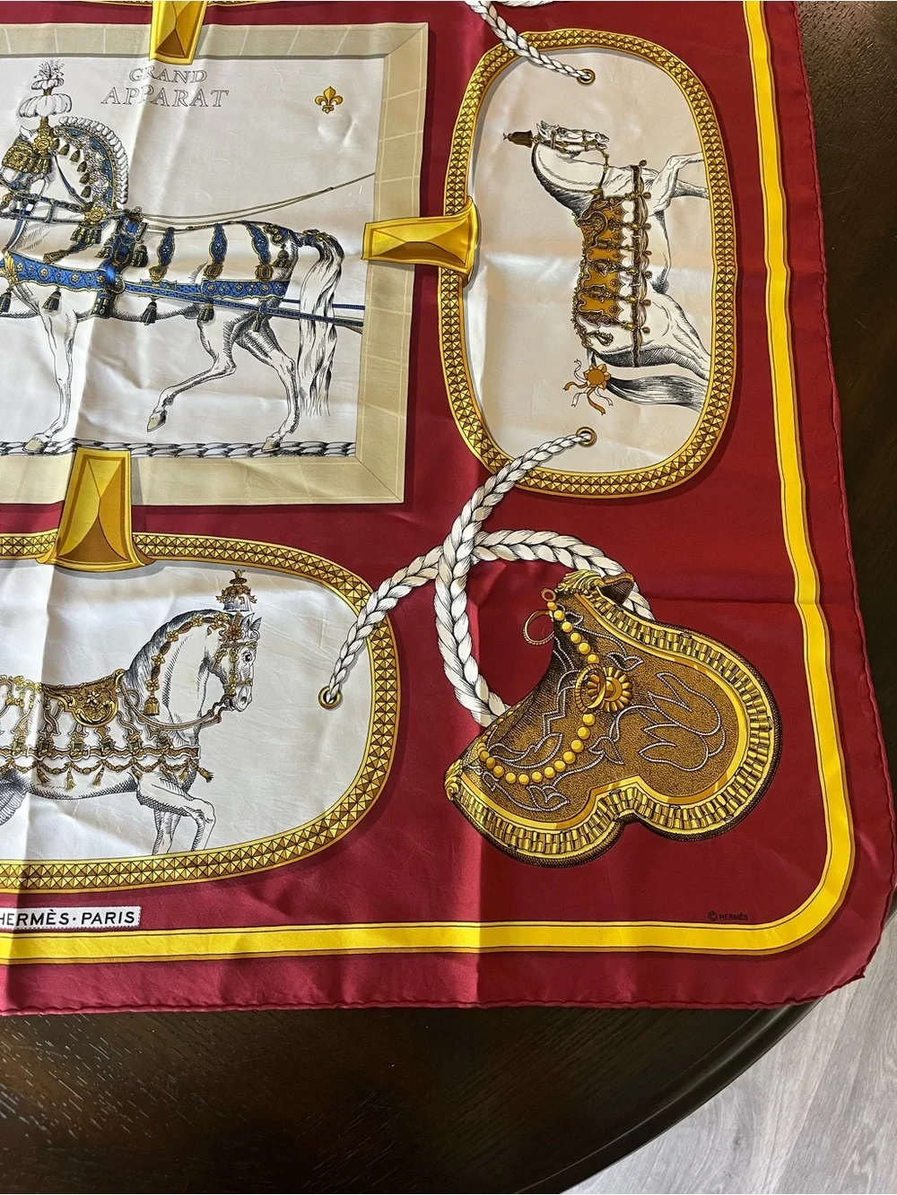 Hermes Grand Apparat Red Equestrian Silk Scarf